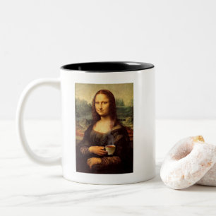 Mona Lisa mit heißem Tee (Leonardo da Vinci) Zweifarbige Tasse