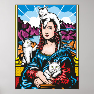 Mona Lisa mit ihren Katzen Poster