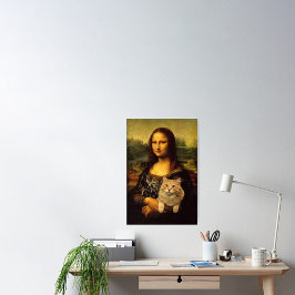 Mona Lisa mit ihrer Katze (Katzen-Fell) Katzen-Lie Poster