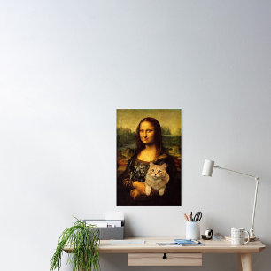 Mona Lisa mit ihrer Katze (Katzen-Fell) Katzen-Lie Poster