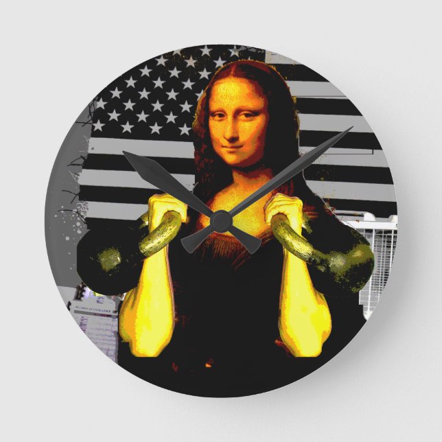 Mona Lisa mit KettleBells Runde Wanduhr (Vorderseite)