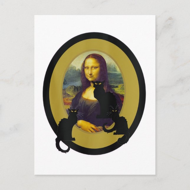 Mona Lisa mit Les Chats Noir, Parodie Postkarte (Vorderseite)