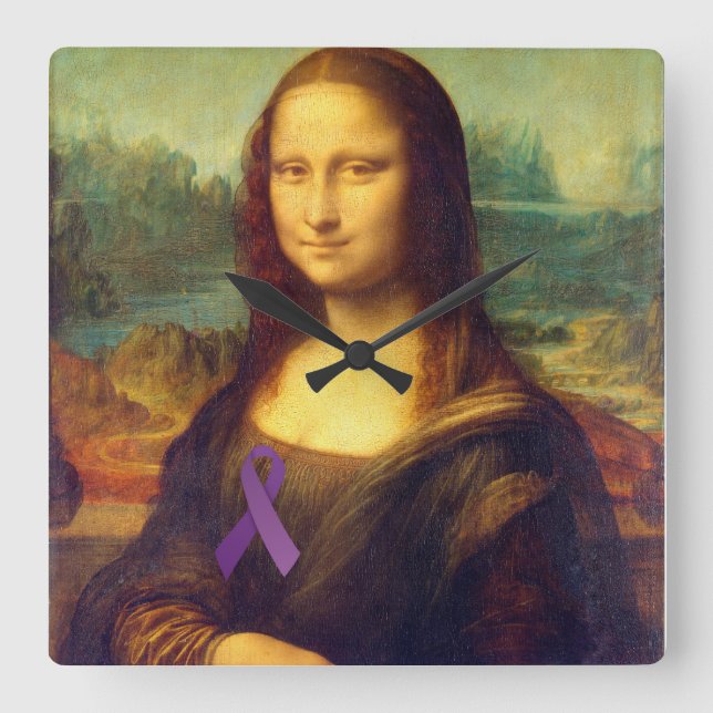 Mona Lisa mit Lila Band Quadratische Wanduhr (Vorderseite)