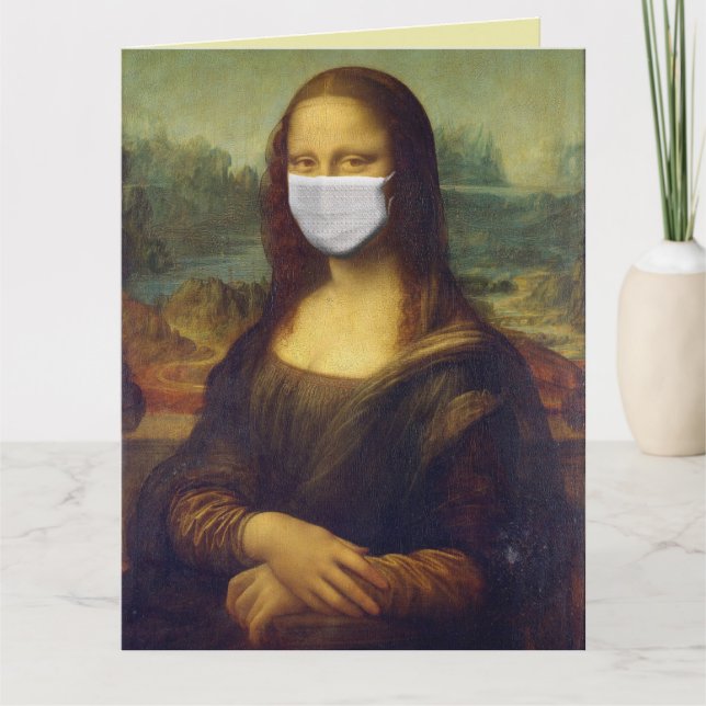 MONA LISA MIT MASK FUNNY BIRTHDAY CARD KARTE (Vorderseite)