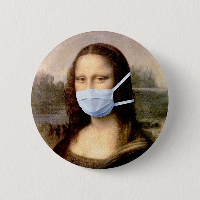 Mona Lisa mit Maske Da Vinci Spoofing The Arts Button (Vorderseite)