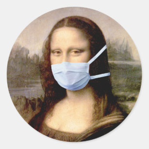 Mona Lisa mit Maske Da Vinci Spoofing The Arts Runder Aufkleber
