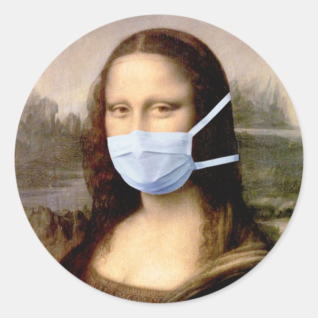 Mona Lisa mit Maske Da Vinci Spoofing The Arts Runder Aufkleber (Vorderseite)