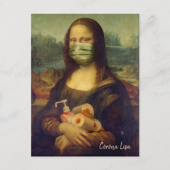 Mona Lisa mit Maske, Toilettenpapier, Hand-Sanität Postkarte (Vorderseite)