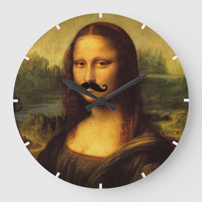 Mona Lisa mit Mustache Große Wanduhr (Vorderseite)