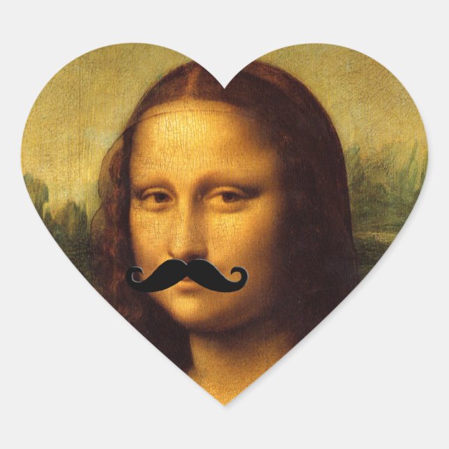 Mona Lisa mit Mustache Herz-Aufkleber (Vorderseite)