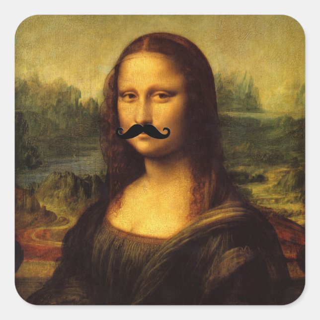 Mona Lisa mit Mustache Quadratischer Aufkleber (Vorderseite)