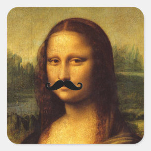 Mona Lisa mit Mustache Quadratischer Aufkleber