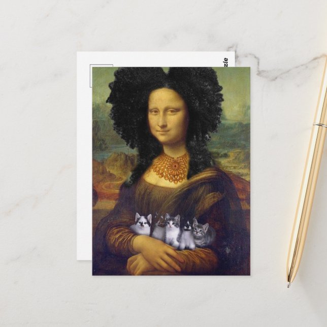 Mona Lisa mit niedlichen Kätzchen Leonardo da Vinc Postkarte (Vorderseite/Rückseite Beispiel)