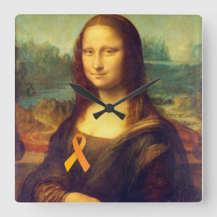 Mona Lisa mit Orange Ribbon Quadratische Wanduhr