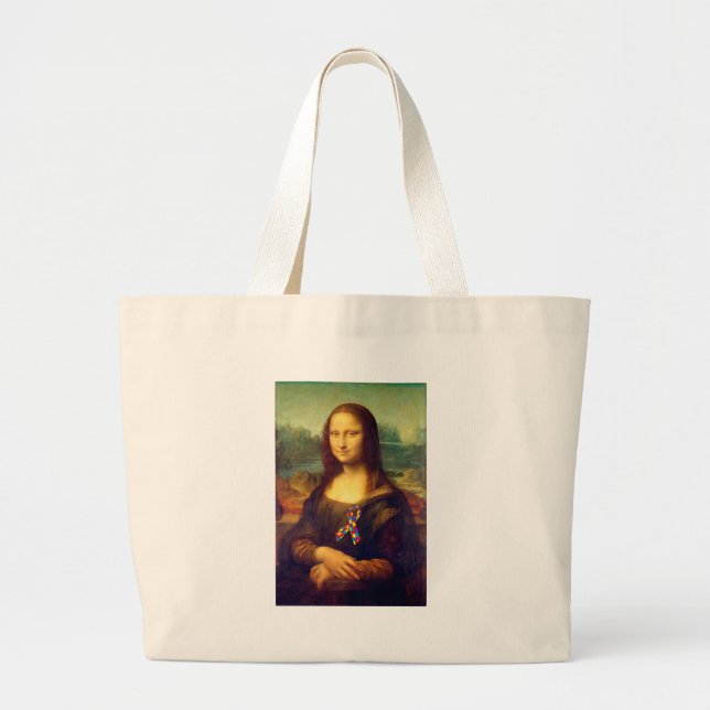 Mona Lisa mit Puzzle Ribbon Jumbo Stoffbeutel (Vorne)