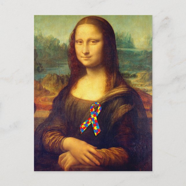 Mona Lisa mit Puzzle Ribbon Postkarte (Vorderseite)