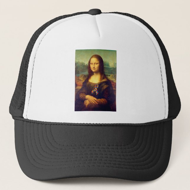 Mona Lisa mit Puzzle Ribbon Truckerkappe (Vorderseite)