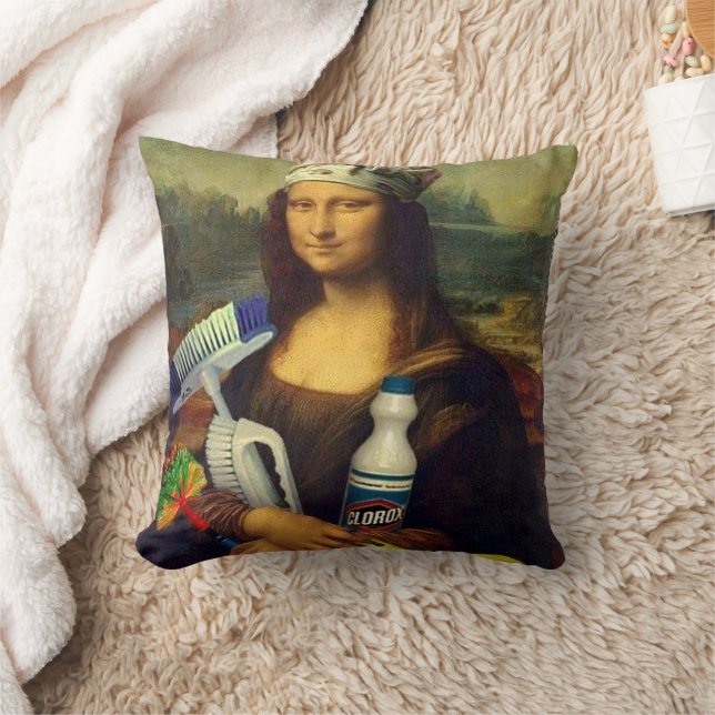 Mona Lisa mit Reinigungsmitteln Leonardo DaVinci Kissen (Decke)