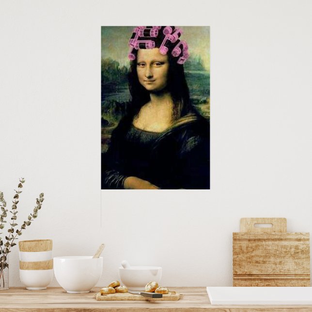 Mona Lisa mit rosa Haarwalzen Leonardo da Vinci Poster (Küche)
