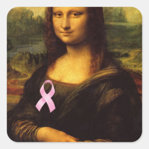 Mona Lisa mit rosa Ribbon Quadratischer Aufkleber
