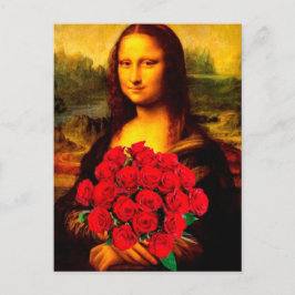 Mona Lisa mit rote Rosen Leonardo Da Vinci Postkarte