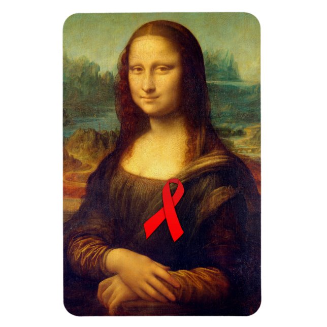 Mona Lisa mit rotem Ribbon Magnet (Vertikal)