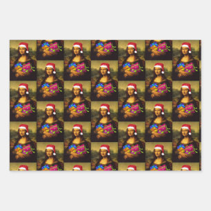Mona Lisa mit Santa Claus Cap Geschenkpapier Set