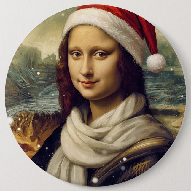 Mona Lisa mit Santa-Hut Button (Vorderseite)