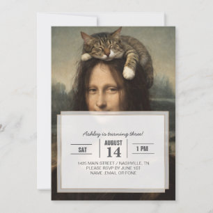 Mona Lisa mit schlafender Katze Einladung
