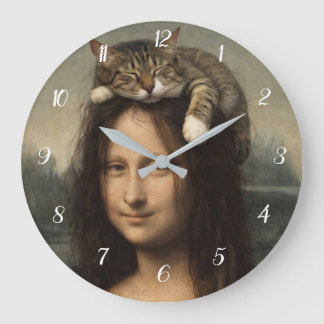 Mona Lisa mit schlafender Katze Große Wanduhr