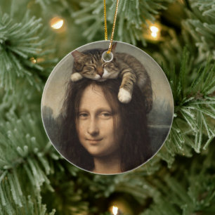 Mona Lisa mit schlafender Katze Keramik Ornament