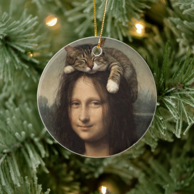 Mona Lisa mit schlafender Katze Keramik Ornament (Baum)