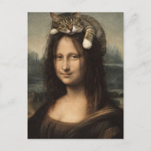 Mona Lisa mit schlafender Katze Postkarte