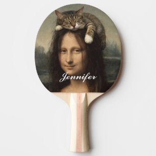 Mona Lisa mit schlafender Katze Tischtennis Schläger