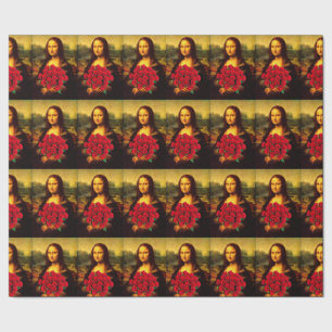 Mona Lisa mit Strauß roter Rosen Geschenkpapier