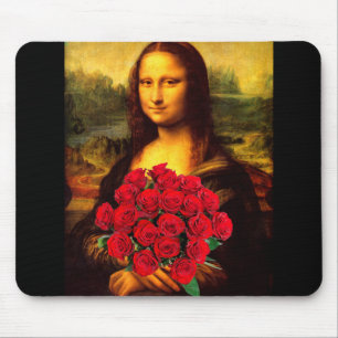 Mona Lisa mit Strauß roter Rosen Mousepad