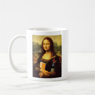 Mona Lisa mit Wein und Buch Humor Kaffeetasse