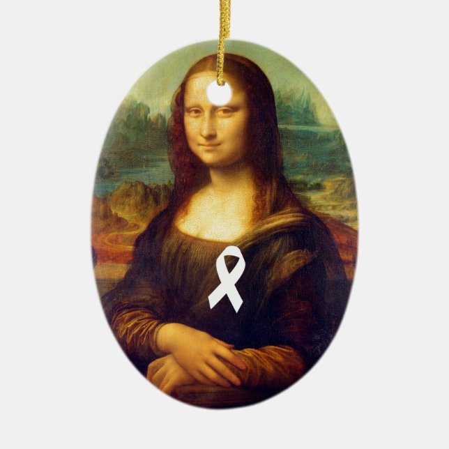 Mona Lisa mit weißem Ribbon Keramik Ornament (Vorne)