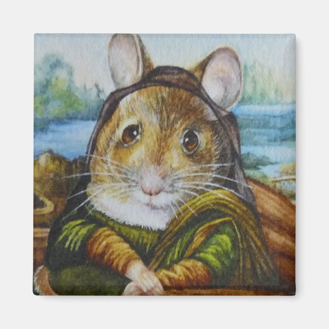 Mona Lisa Mouse Parody Aqua Art Magnet (Vorne)