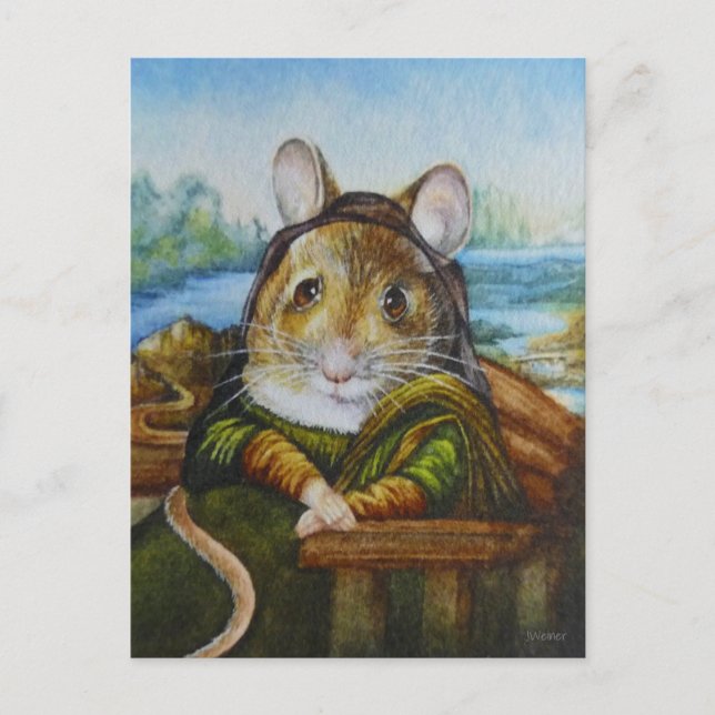 Mona Lisa Mouse Parody Aqua Art Postkarte (Vorderseite)