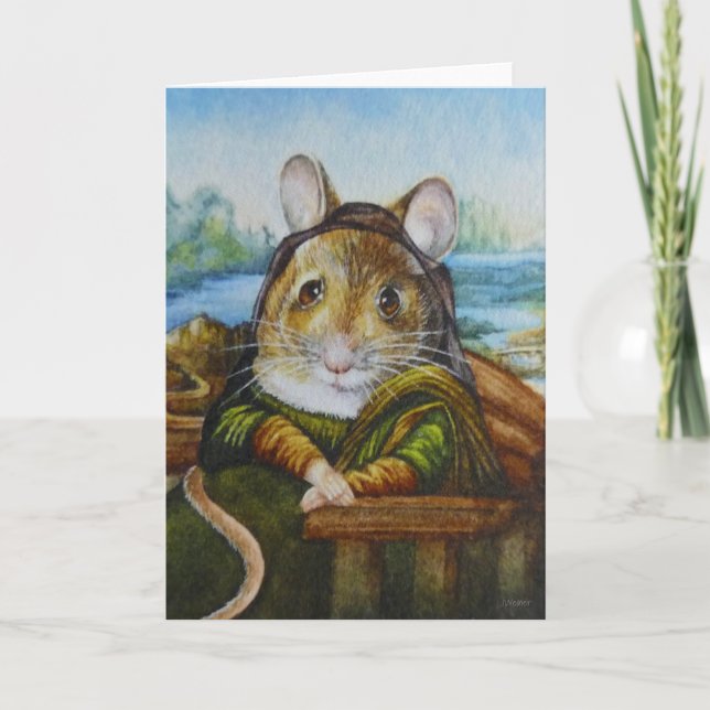 Mona Lisa Mouse Parody Wasserfarbe Kunst Karte (Vorderseite)