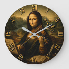 Mona Lisa Musician Funny Violin Player Große Wanduhr