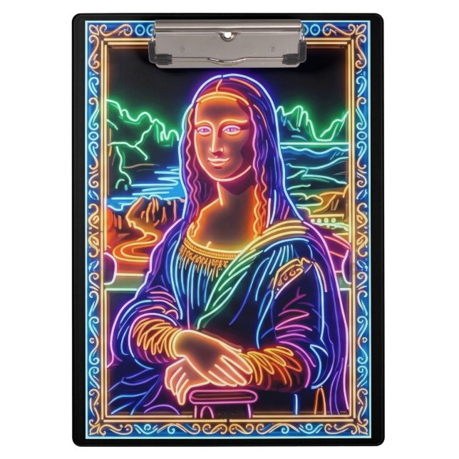 Mona Lisa Neonlicht-Porträt-Design Klemmbrett (Vorderseite)