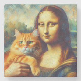 Mona Lisa painting La Gioconda with Cat Steinuntersetzer