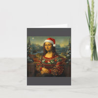 Mona Lisa Parodie Festlicher Weihnachtsmannhut Wei
