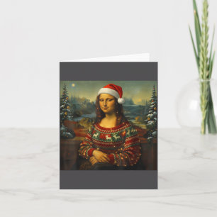 Mona Lisa Parodie Festlicher Weihnachtsmannhut Wei Karte