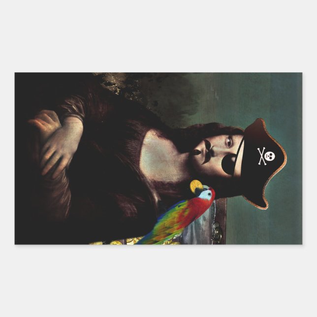 Mona Lisa Pirate mit Mustache Rechteckiger Aufkleber (Vorderseite)