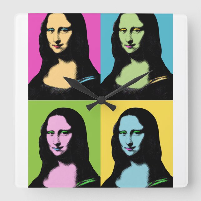 Mona Lisa - Pop Art Style Quadratische Wanduhr (Vorderseite)