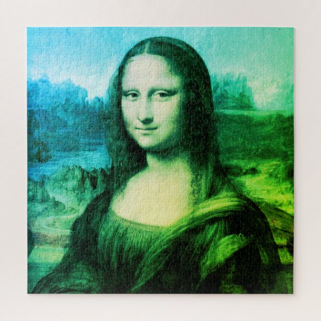 Mona Lisa Portrait| Grünblau Puzzle (Vertikal)