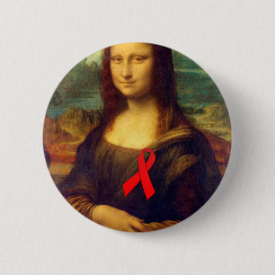Mona Lisa Red Ribbon Button